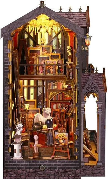DIY Book Nook Kit - DIY Miniature Dolls House Kit with Furniture and LED Light, 3D Puzzle Wooden Art Bookends, Model Kits for Adults to Build (Wonderful Studio)