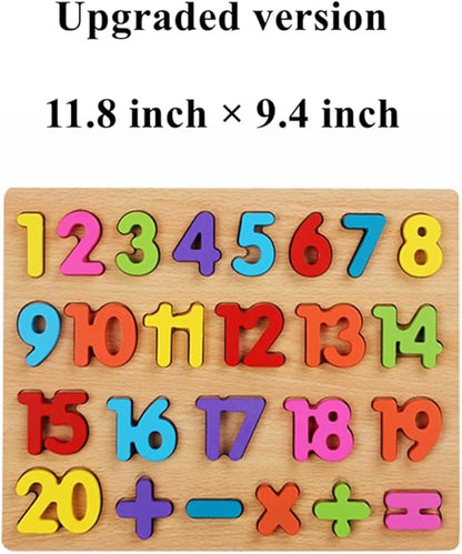 Wooden Puzzles for Toddlers, Alphabet and Number Puzzle, Preschool Educational Learning Toys with Chunky Wood ABC Puzzle Board, for Girls Boys Kindergarten