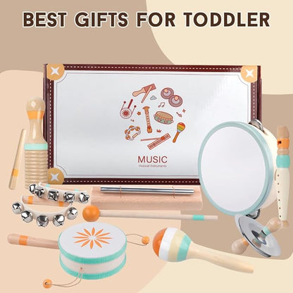 Toddlers Musical Instruments-Baby Montessori Wooden Musical Toys for Toddlers 1-3 Year Old,Kids Percussion Instruments Toy for Preschool Kids,Christmas Birthday Gift for Baby Boys Girls