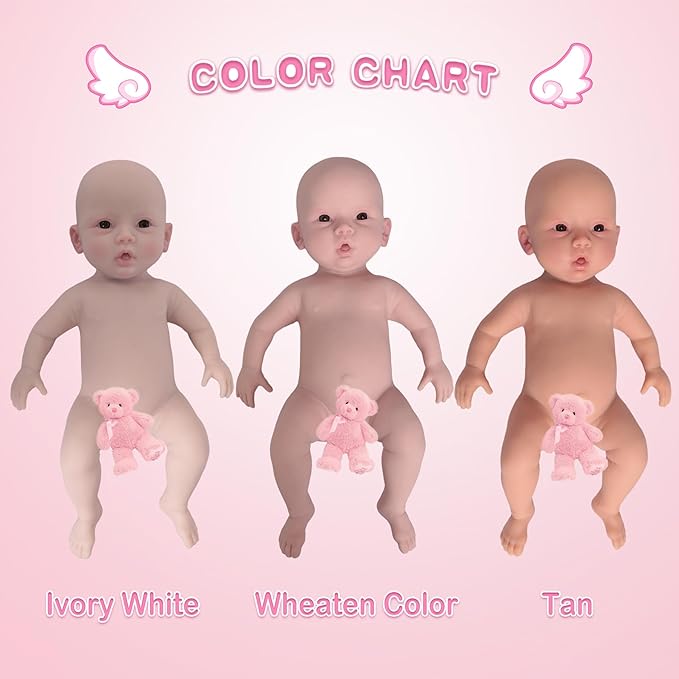 YIQI 18.5 inches Full Silicone Newborn Baby Doll not Vinyl Soft Silicone Baby Lifelike Reborn Doll Present Collectible Washable (Tan)