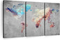 ElephantStock Artistic Touch World Map Multi Piece Canvas - 3 Panel Wall Decor - Map of the World Art - Canvas for the Office and Home - 74" X 48"