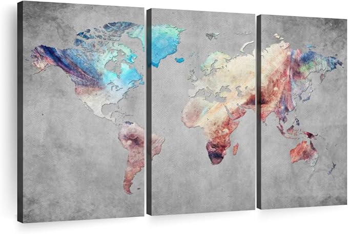 ElephantStock Artistic Touch World Map Multi Piece Canvas - 3 Panel Wall Decor - Map of the World Art - Canvas for the Office and Home - 33" X 20"