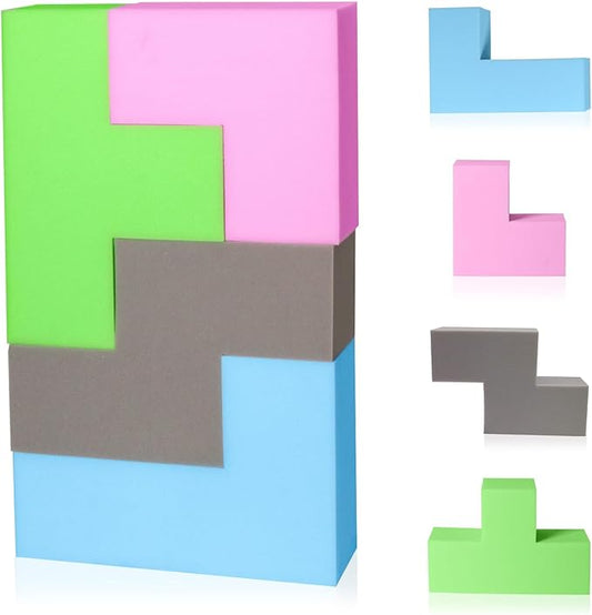 4PCS Soft EVA Foam Building Blocks for Kids – Colorful Tetris-Shaped Stacking Cubes, Sensory Toys for Toddlers & Preschoolers, Safe & Fun Educational Play for Classroom or Home