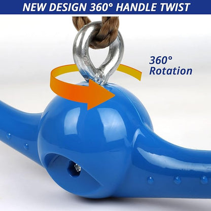 Ninja-Twister Swing Spins Set: Slackline Attachments - 360° Handle Twist-Spin Flips Toy Activate Ninja Powers Warrior Accessories Kids Hang Toys for Playground Backyard Blue