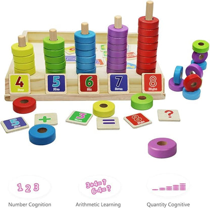 Lydaz Toddler Montessori Math Toys, Wooden Math Manipulatives with Counting Number Blocks, Preschool Kindergarten Learning Activities, Educational Math Toy for Kids 2-5, Sorting Stacking Puzzle Toy