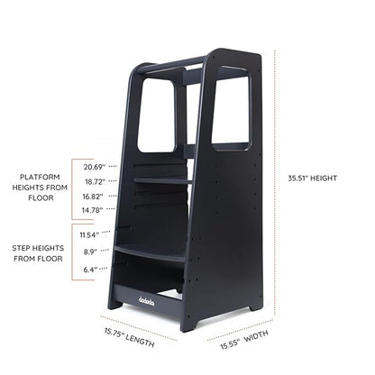dadada Baby Montessori Toddler Tower - Adjustable Kitchen Step Stool for Kids with Safety Rail - Baby-Safe Finish, Encourages Cooking Skills and Independence - Graphite
