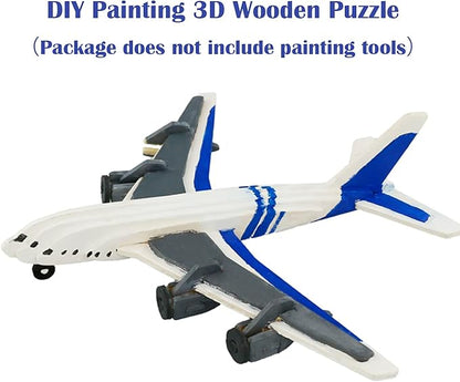 Georgie Porgy 3D Wooden Puzzles for Kids Toys Construction Woodcraft Kits DIY Model Puzzle Kits Birthday Gifts Pack of 3 (Biplane Helicopter Civil Airplane)