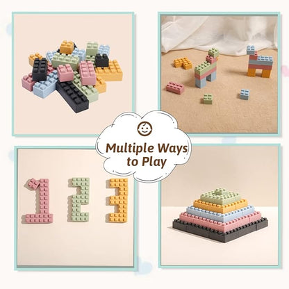 Stacking Toys Soft Building Blocks, Silicone Montessori Educational Toy Toddler Sensory Learning, Baby Bath Toys, Girls Boy Gifts for Kids Age 1 2 3 Years Old