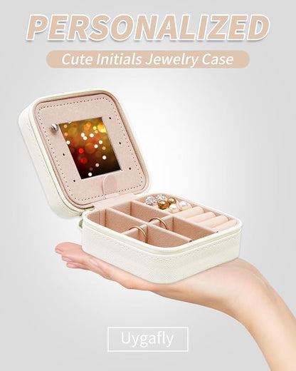 Monogrammed Gifts for Women - Jewelry Case for Women Trendy Jewelry Box Fashion Cute Jewelry Organizers and Storage Aesthetic,Travel Essentials Birthday Gifts for Girls Women | Cream,H