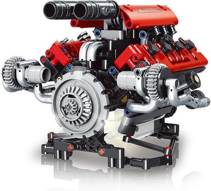 39006 V8 Engine Model Kit, Runnable, Build Your own STEM Visible Mini V8 Engine Model Kit with Lights, Adult and Adolescent Physics Science Experiment Building Block Set (660 Pcs)