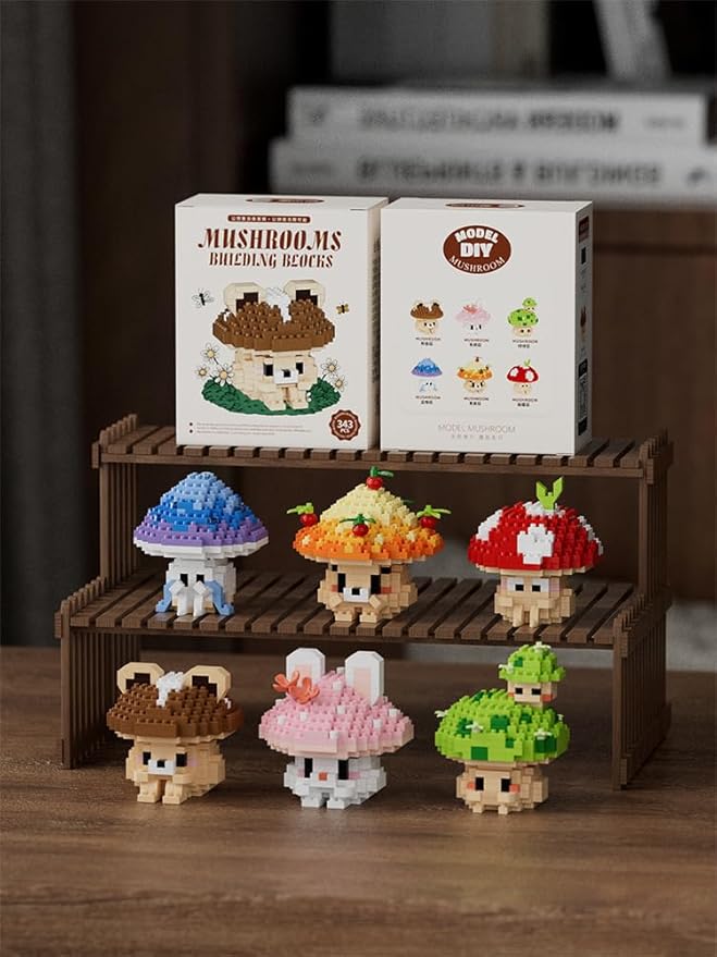 Green Mushroom Mini Cute Mushroom Animals Building Toy Set Adorable Plant Blocks for Creative Play Bonsai Botanical Collection