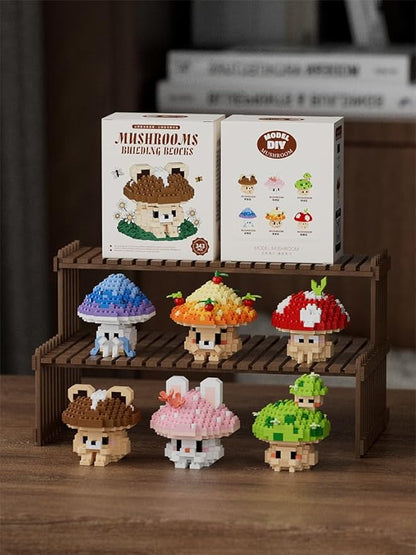 Hide Mushroom Mini Cute Mushroom Animals Building Toy Set Adorable Plant Blocks for Creative Play Bonsai Botanical Collection