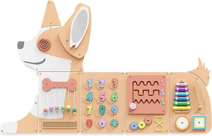 BlueWood Corgi Wall Busy Board Panels, Toddler Learning Activity Center, Montessori Philosophy Sensory, Educational Toys, Conducive to All-Round Development