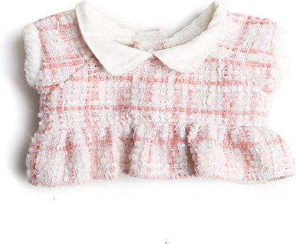 17cm Doll Clothes for Labubu - Luxury Chic Style Set for 17cm Dolls Outfit - Accessories for Dolls Clothes -Pink Plaid Tweed Dress + Black Necktie + Pink Bow (No Doll)