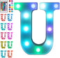 Foaky Colorful LED Letter Lights with Remote,Marquee Light Up Letters Sign for Night Light Wedding/Birthday Party Battery Powered Christmas Lamp Home Bar Decoration(U)