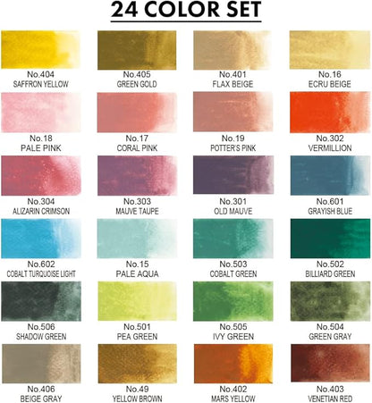 Kuretake GANSAI TAMBI Watercolor Paint Set 24 Colors II - Art nouveau, Professional-quality art supplies for artists adult painting aketching, Non-Toxic, Made in Japan
