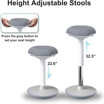 Standing Stool, Ergonomic Standing Desk Chair - Height Adjustable 22.6-32.5 Inch with Wobble Motion and Non-Slip Base, Swivel Rocking Stool for Office, Classroom, Home Use