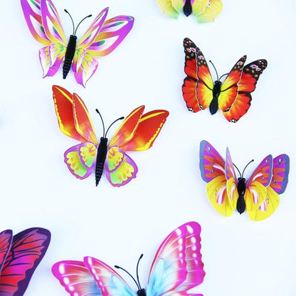 Mixed of 12PCS 3D Pink Butterfly Wall Stickers Decor Art Decorations¡­ (Rainbow Color)
