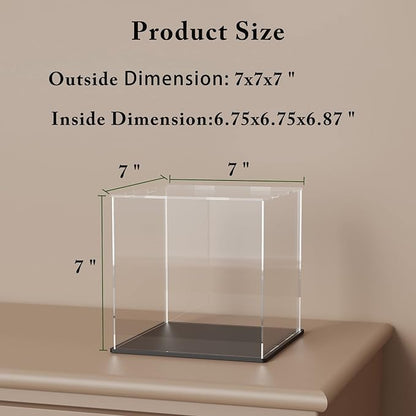 SVENJBB Acrylic Display Case, 7x7x7 Inch Acrylic Boxes for Display, Clear Display Cases with Matte Black Base and Lid for Collectibles