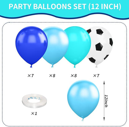 Soccer Ball Balloons, 12 inch Football Balloons Blue Teal Light Blue Soccer Birthday Latex Balloons for Boys Soccer Theme Birthday Party Supplies Children Football Party Decorations