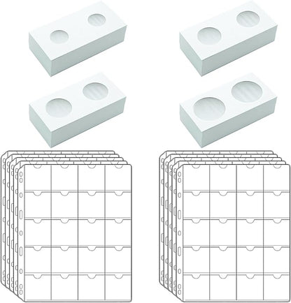200 PCS Cardboard Coin Flips with 10 Sheets Coin Pocket Pages, 4 Assorted Sizes 2" x 2" Cardboard Coin Holders Coin Flips Coin Collection Supplies for Dime, Dollars, Penny, Quarter, Nickels Collecting