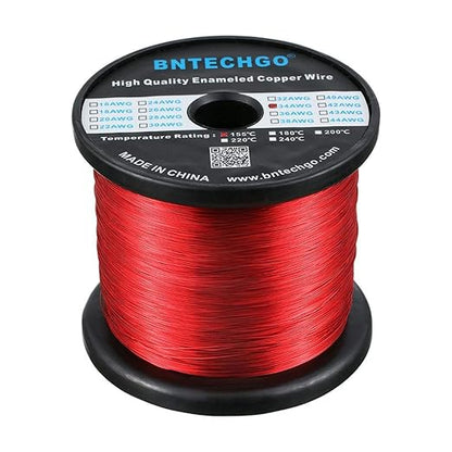 BNTECHGO 34 AWG Magnet Wire - Enameled Copper Wire - Enameled Magnet Winding Wire - 5 lb - 0.0063" Diameter 1 Spool Coil Red Temperature Rating 155℃ Widely Used for Transformers Inductors