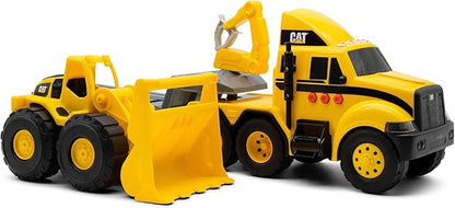 CAT Construction Toys, CAT Construction Heavy Mover, Semi Truck and Trailer with Mini Crew Wheel Loader, Lights and Sounds, Ages 3 and up