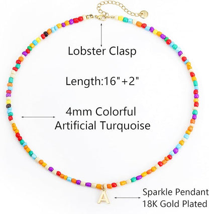 Colorful Initial Necklaces for Girls Kids Women, Cute Beaded Initial Necklace Teen Girl Gifts Trendy Stuff, Bohemian Letter Necklace Birthday Gifts for Women Girls Jewelry