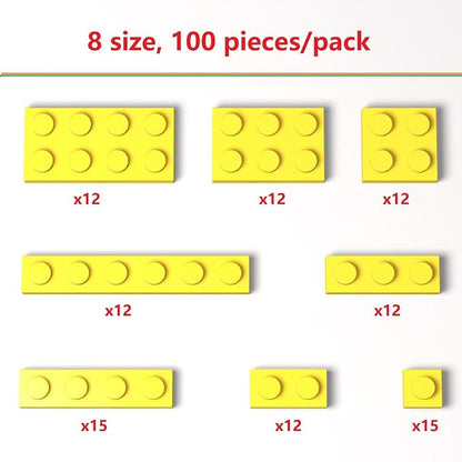 100 Pieces Classic Building Plate Assortment Pack, 8 Sizes Small Baseplates Multipacks, Compatible with Lego Parts and Pieces, Small Plate for Building(Color:Yellow)
