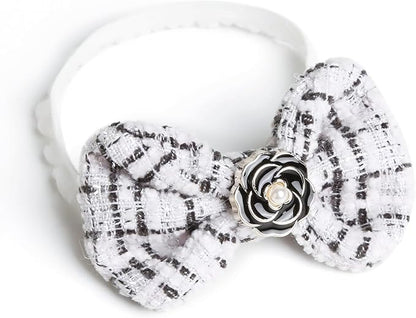 17cm Doll Clothes for Labubu - Luxury Chic Style Set for 17cm Dolls Outfit - Accessories for Dolls Clothes -White Plaid Tweed Dress + Black Necktie + White Bow (No Doll)