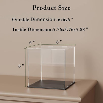 SVENJBB Acrylic Display Case, 6x6x6 Inch Cube Acrylic Boxes for Display, Clear Display Cases with Matte Black Base and Lid for Collectibles and Figures