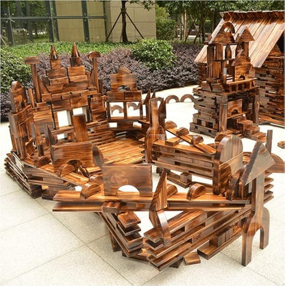Mega Outdoor Carbonized Wooden Building Blocks Set 54 pcs for Kids Toddlers 3-12, Giant Carbonized Outside Wooden Blocks Playset for Kindergarten Yard, Jumbo Blocks (Giant Set 3#: 46.9 lbs(21.3kg)