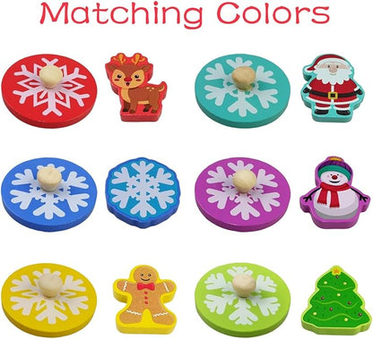 Pinkiwine Christmas Wooden Peg Puzzles Montessori Educational Toys for Kids Toddlers Christmas Toys Christmas Stocking Stuffers Gifts