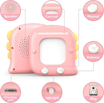 Kidzdo Dinosaur ABCs Learning Toys with 254 Words Talking Flash Cards, Birthday Present for 2 3 4 5 6 Years Old Girls, Pocket Speech Language Therapy Toys for Toddlers Ages 2-6, Pink