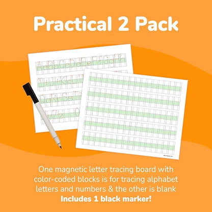 Channie's Visual Dry Erase Number & Alphabet Magnetic Board, Reusable Number & Letter Tracing Board for Kids Ages 3+, with Color-Coded Blocks, Practical 2 Pack + 1 Black Marker
