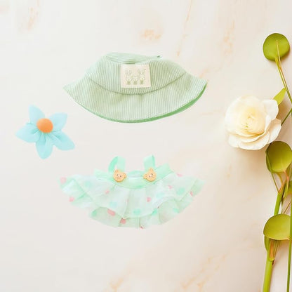 17cm Doll Clothes Set, 3 Pieces Dress Outfit Set for 6.7inch Doll Suit, Fashion Chic Hat & Clothes Accessories for 1st/2nd/3rd Gen Dolls Play & Display Light Green