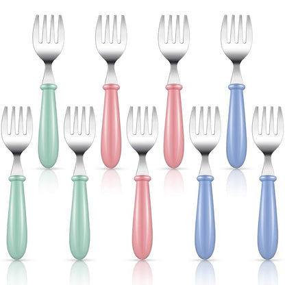 Chumia 9 Pieces Stainless Steel Toddler Forks, Kids Safe Utensils Set Baby Kids Self Feeding Training Cutlery with Round Handle, Stainless Steel Metal Flatware for Children Boys Girls, Dishwasher Safe