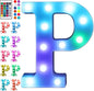 Foaky Colorful LED Letter Lights with Remote,Marquee Light Up Letters Sign for Night Light Wedding/Birthday Party Battery Powered Christmas Lamp Home Bar Decoration(P)