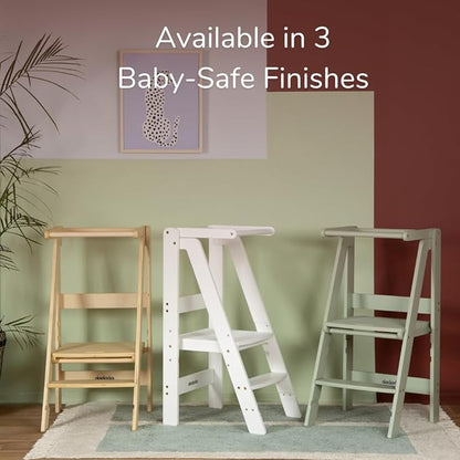 dadada Baby Foldable Montessori Tower - Adjustable Kitchen Step Stool for Kids with Safety Rail, Non-Toxic Finish, Great for Small Space Living (Sage Green)