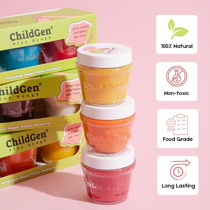 Natural Play Dough Set, Non-Toxic, Super Soft, Long Lasting Playdough, Modeling Dough, Kids Arts & Crafts, Preschool Toys, 3-Pack of 4.5-Ounce Cans (Green, Red, Blue)