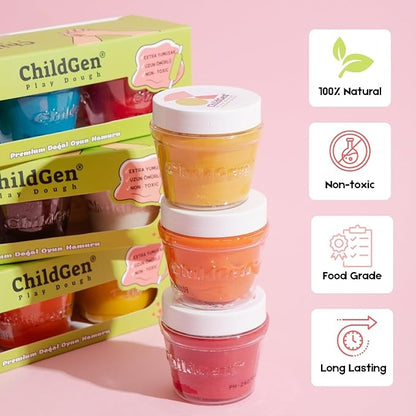 Natural Play Dough Set, Non-Toxic, Super Soft, Long Lasting Playdough, Modeling Dough, Kids Arts & Crafts, Preschool Toys, 3-Pack of 4.5-Ounce Cans (Green, Red, Blue)