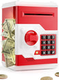 Piggy Bank for Girls Boys Large Electronic Money Coin Banks with Password Protection, Automatic Paper Money Scroll Saving Box, Great Gift for Kids (Red-White)