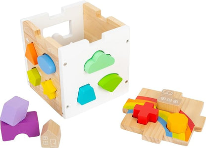 Wooden Rainbow Shape Sorter Cube – Sorting Toy with 13 Geometric Shapes & Removable Lid – Educational Game for Dexterity & Fine Motor Skills – Teaches Counting, Shapes and Colors – Ages 12+ Months