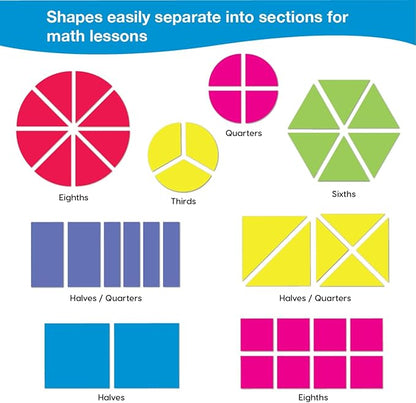 384 Pieces MATHshapes Fractional Math Manipulative Shapes Easy-Punch-Out Easy-to-Separate Paper Shape Cutouts in 8 Bright Colors US Made Card Stock Ideal for Learning Fractions, Measurements, and More