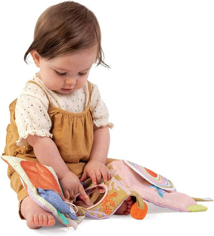 Manhattan Toy Llama Themed Soft Baby Activity Book with Squeaker, Crinkle Paper and Baby-safe Mirror Small