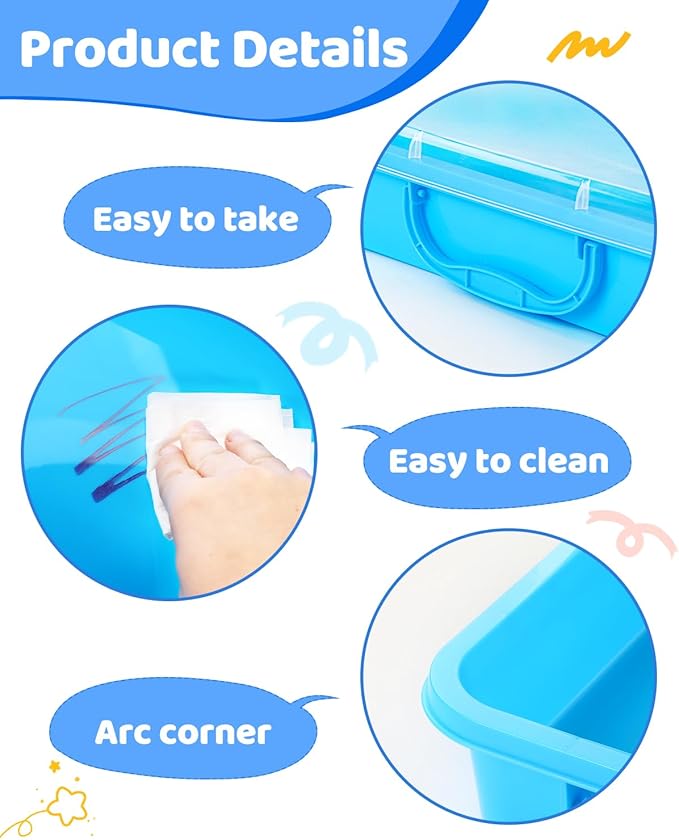 2 Pcs Sand Tray Sensory Bin with Lid and Handle, Portable Sensory Sandbox Container for Kids, Plastic Activity Tray for Toddlers (Blue)