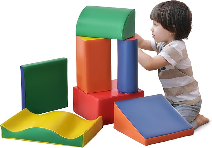 Soozier 7 Piece PU Leather Soft Play Climbing for Toddlers, Baby Colorful Soft Play Gym Toys Indoor, Modular Crawling & Climbing Play Set for 1-3 Years Multi-Color
