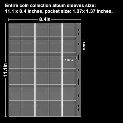 12 Sheets Coin Collection Pages, Pocket Page with 360 Pockets, Coin Binder Inserts Sleeves with Standard 9 Hole for Coin Album. Storage Holder for Currency, Stamp and Other Supplies (30 Pockets)