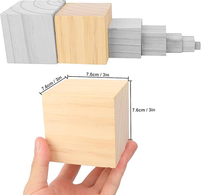 12 Pack Wooden Cubes for Crafts – 3 Inch Craft Quality Wood Cubes, Wood Blocks for Crafts Perfect for DIY Crafts and Art Projects, Unfinished Wood Cubes for DIY Project
