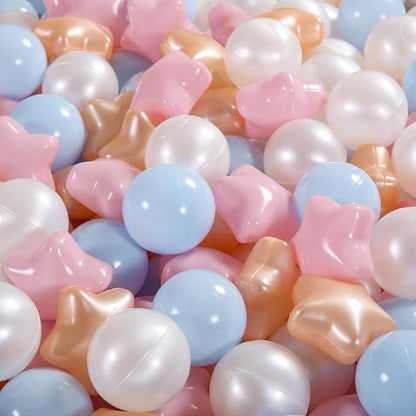Ball Pit Balls Pack of 100 200 500 - Star and Round Set BPA Free Phthalate Free Non-Toxic Crush Proof Play Balls Soft Plastic Balls for Toddlers Baby Kids Birthday Pool Tent Party